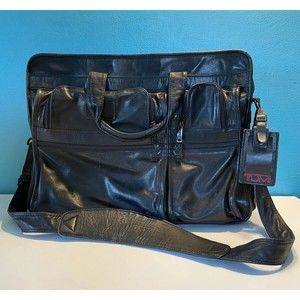 Tumi Black Napa Leather Expandable Computer Brief Briefcase w/ New Strap (2002)